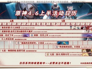原神45版本上半活动时间表：精彩纷呈的45版本上半活动盛宴，你准备好了吗？