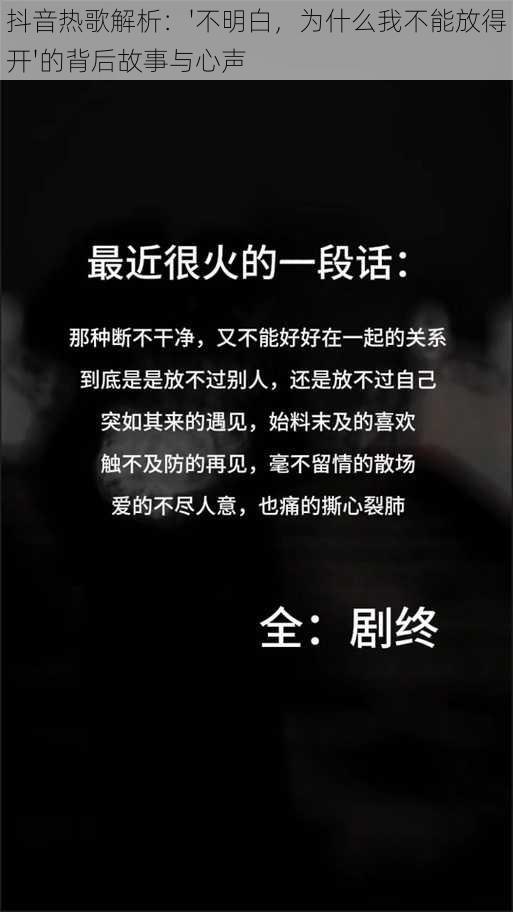 抖音热歌解析：'不明白，为什么我不能放得开'的背后故事与心声