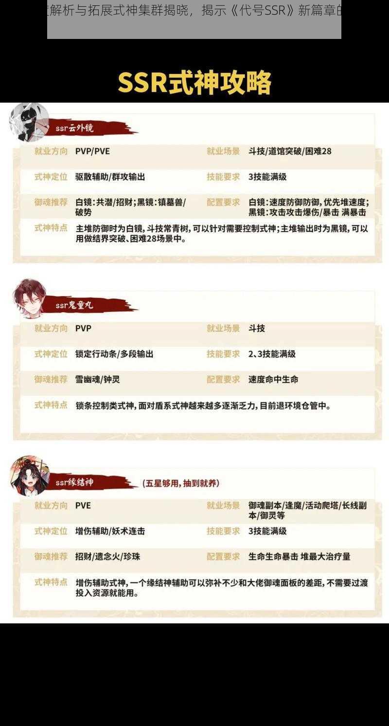 SSR深度解析与拓展式神集群揭晓，揭示《代号SSR》新篇章的无限可能