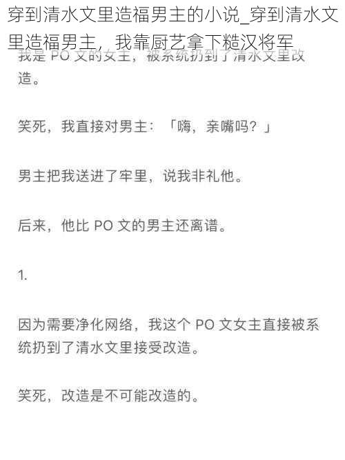 穿到清水文里造福男主的小说_穿到清水文里造福男主，我靠厨艺拿下糙汉将军