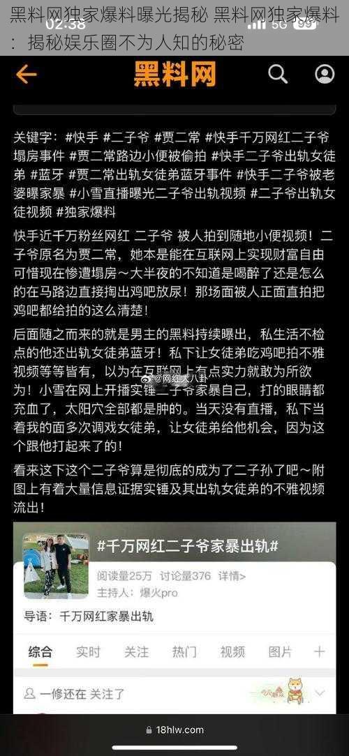 黑料网独家爆料曝光揭秘 黑料网独家爆料：揭秘娱乐圈不为人知的秘密