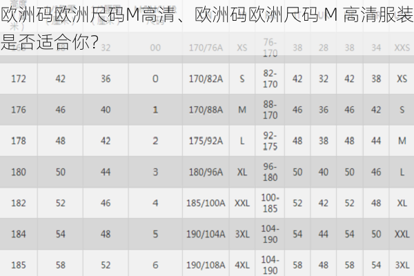 欧洲码欧洲尺码M高清、欧洲码欧洲尺码 M 高清服装是否适合你？