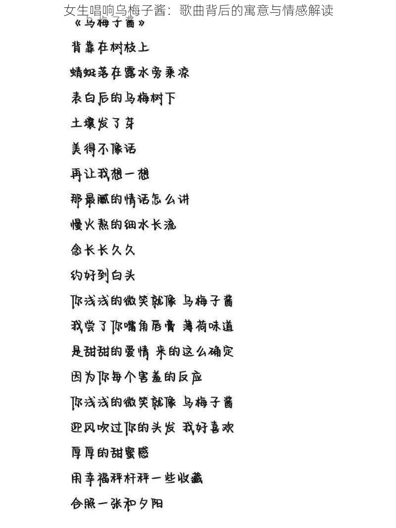 女生唱响乌梅子酱：歌曲背后的寓意与情感解读