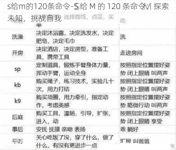 s给m的120条命令-S 给 M 的 120 条命令：探索未知，挑战自我