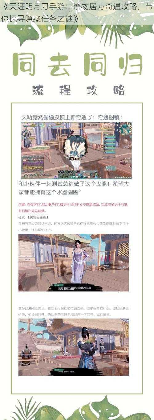 《天涯明月刀手游：辨物居方奇遇攻略，带你探寻隐藏任务之谜》