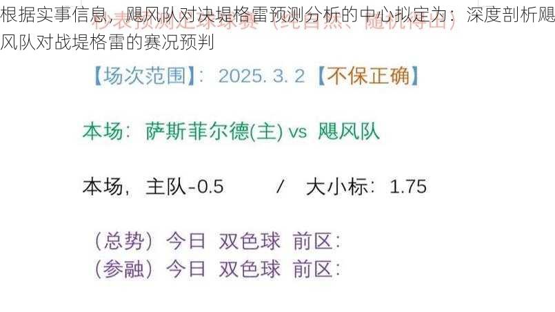 根据实事信息，飓风队对决堤格雷预测分析的中心拟定为：深度剖析飓风队对战堤格雷的赛况预判