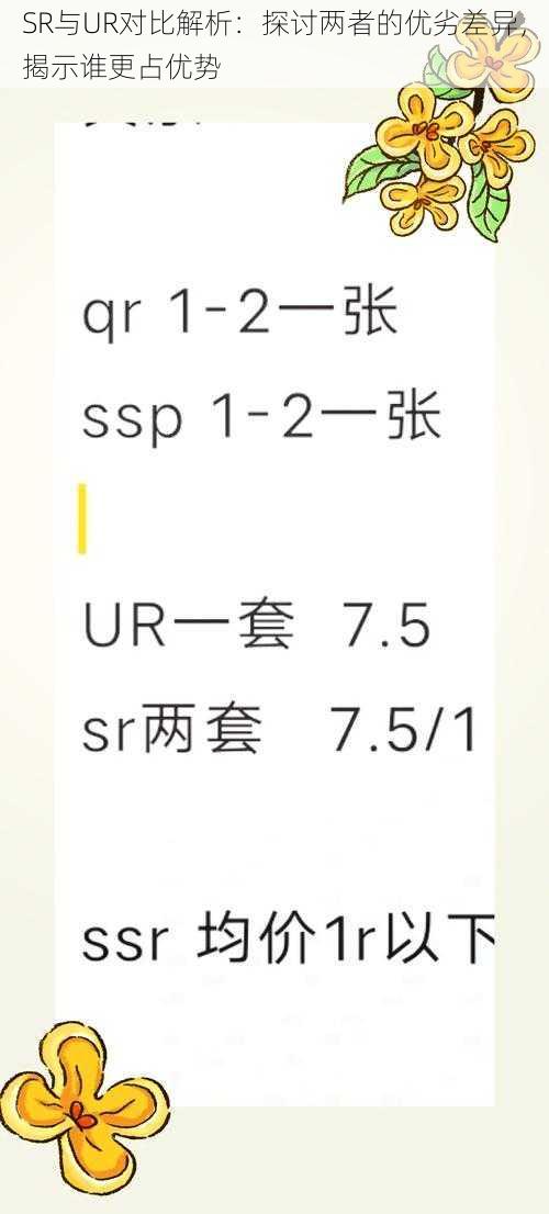 SR与UR对比解析：探讨两者的优劣差异，揭示谁更占优势