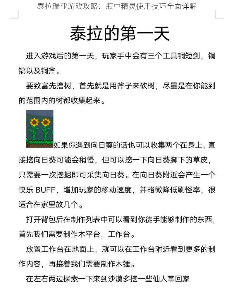 泰拉瑞亚游戏攻略：瓶中精灵使用技巧全面详解