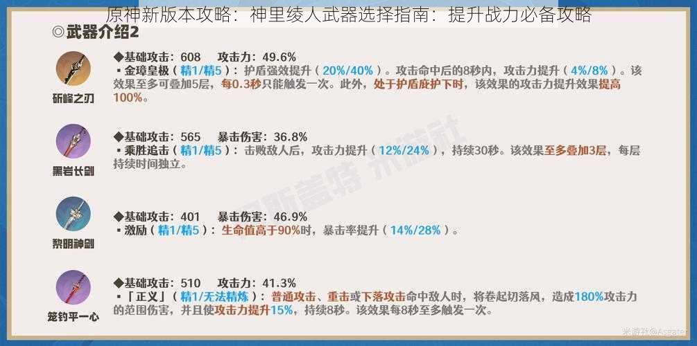 原神新版本攻略：神里绫人武器选择指南：提升战力必备攻略